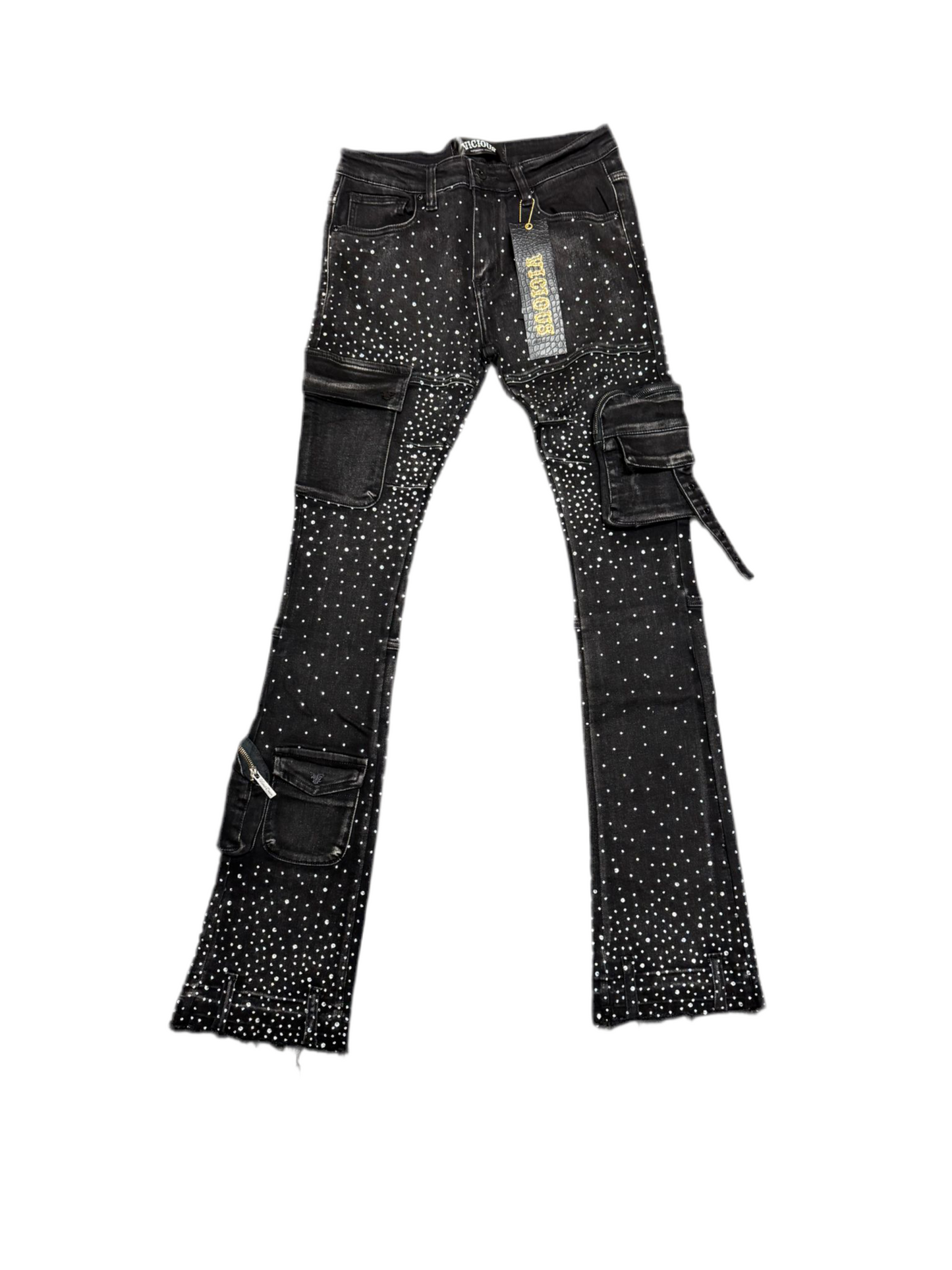 EMBELLISHED RHINESTONE DENIM CARGO