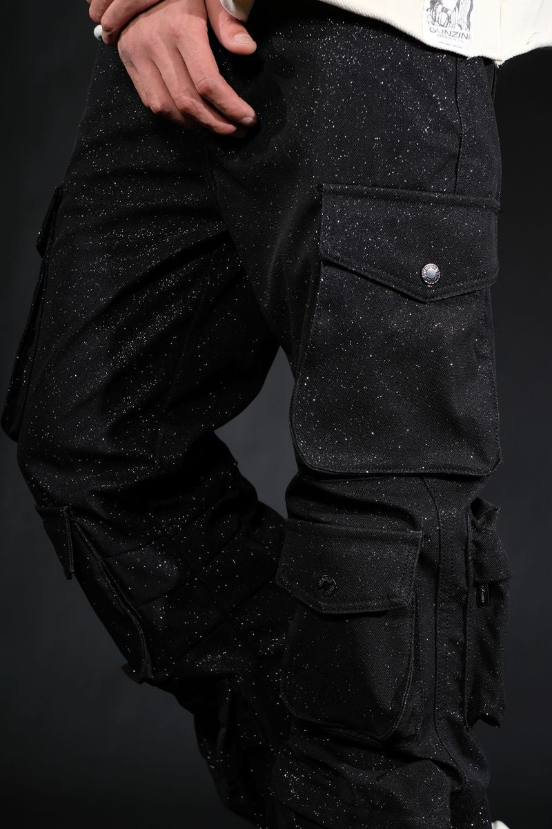 SHINY COATED MULTI CARGO RELAXED STRAIGHT JEANS