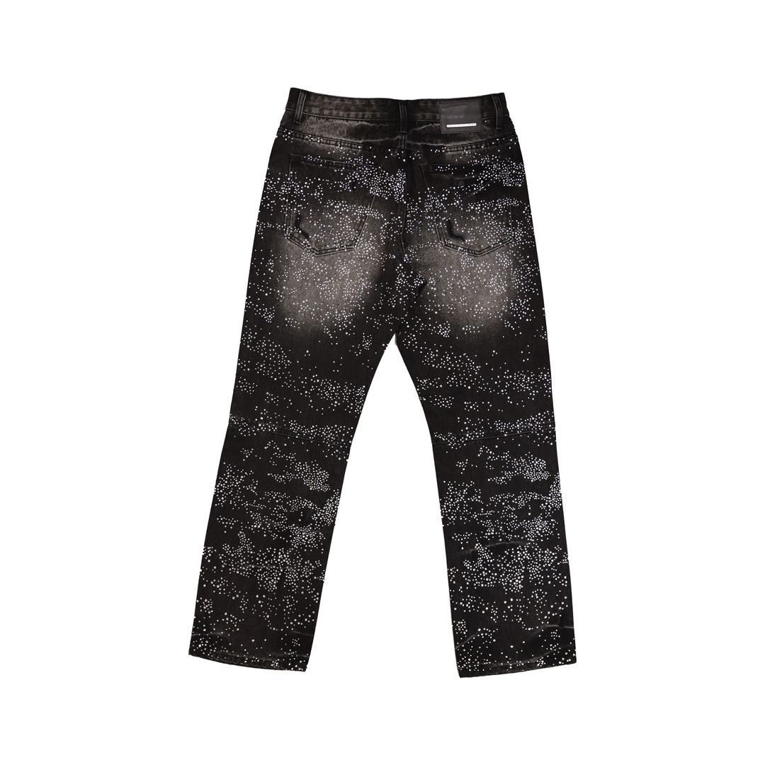 First Row ALLOVER RHINE STONE BLACK RIPPED PANTS