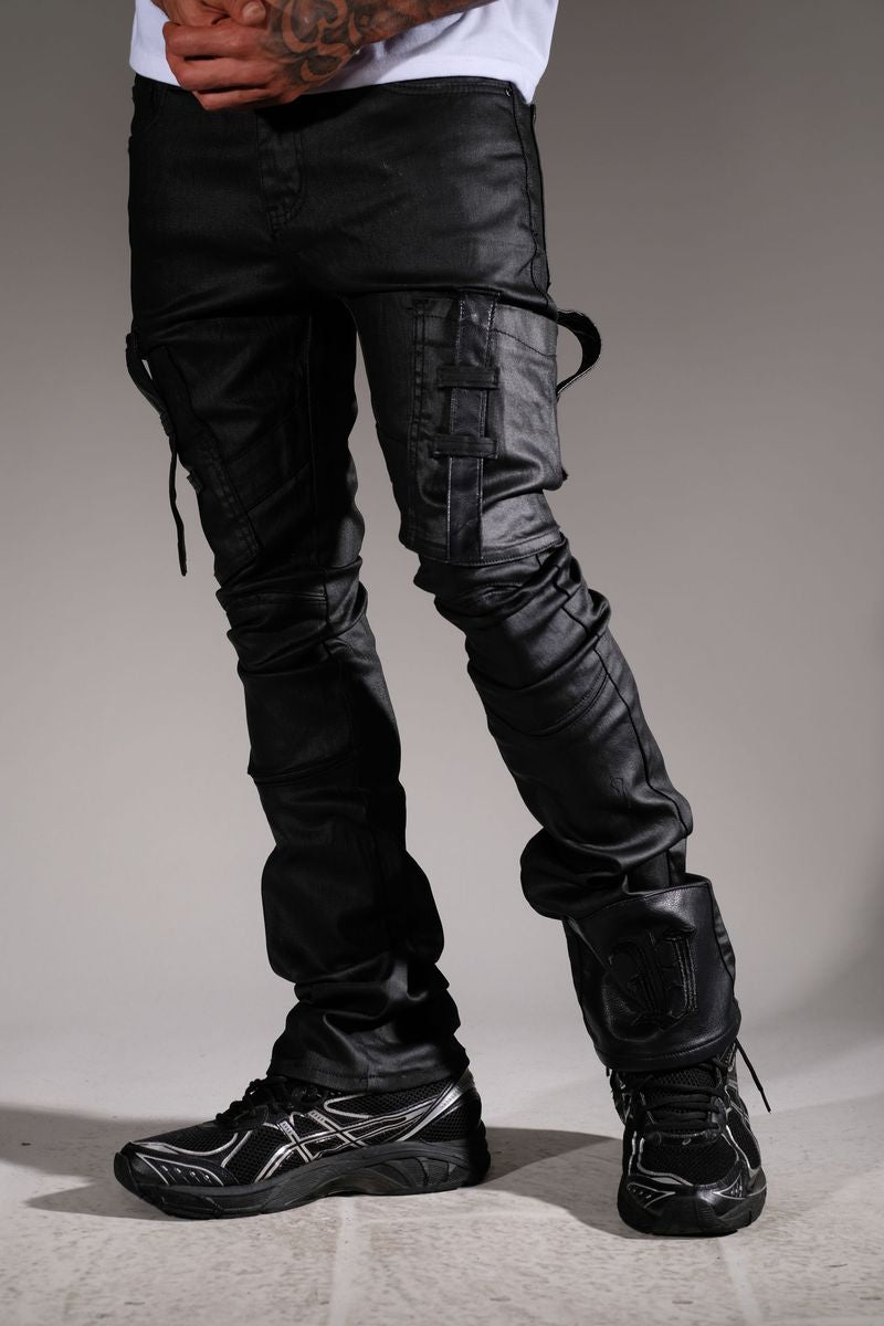 STACKED WAXED BLACK COATED DENIM - VC791