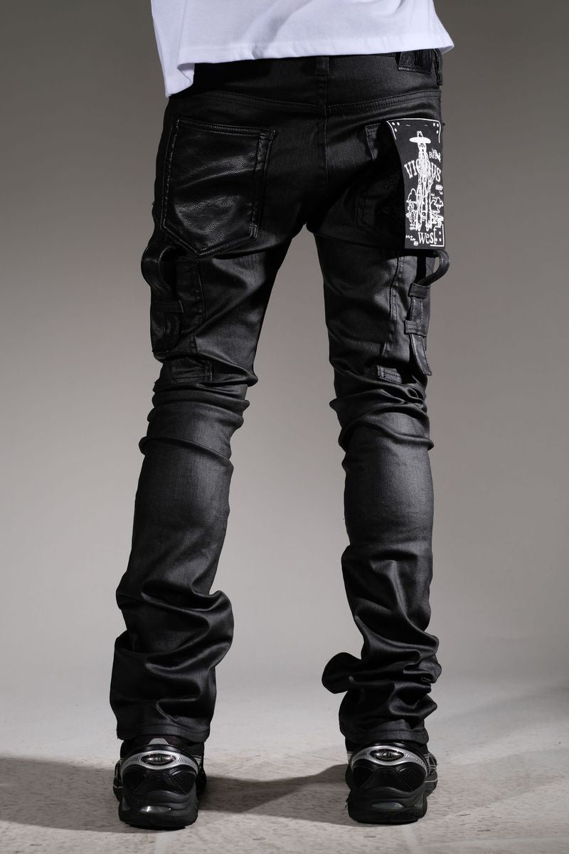 STACKED WAXED BLACK COATED DENIM - VC791