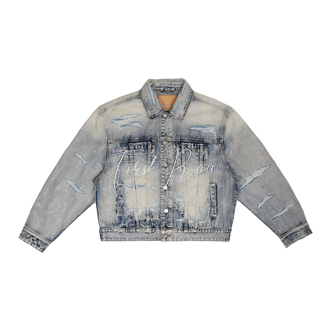 First Row ALLOVER RHINE STONE DENIM TRUCKER JACKET