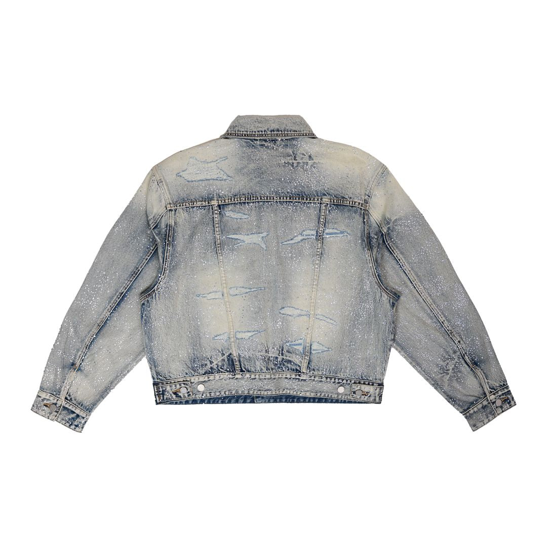 First Row ALLOVER RHINE STONE DENIM TRUCKER JACKET
