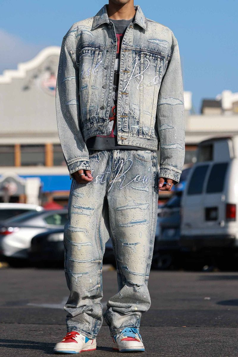 First Row ALLOVER RHINE STONE DENIM TRUCKER JACKET