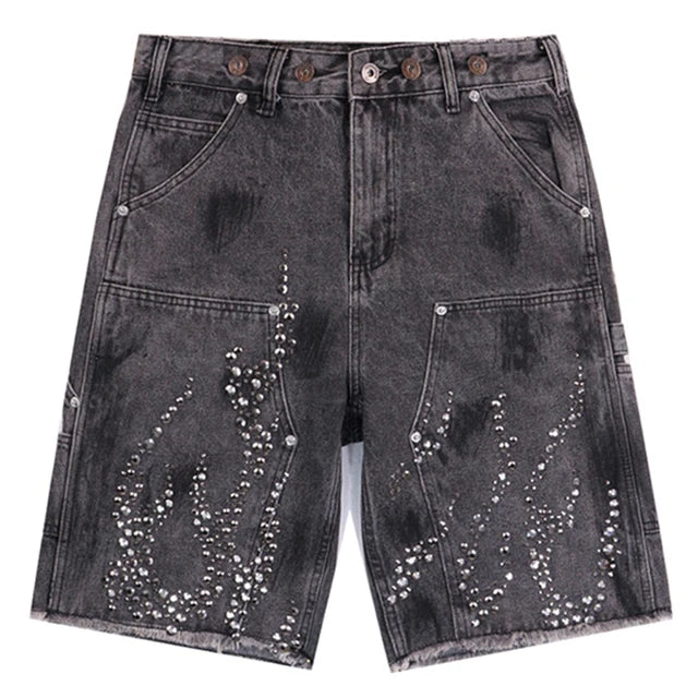 Hellstar Fire Diamond Demin Jorts Washed Black