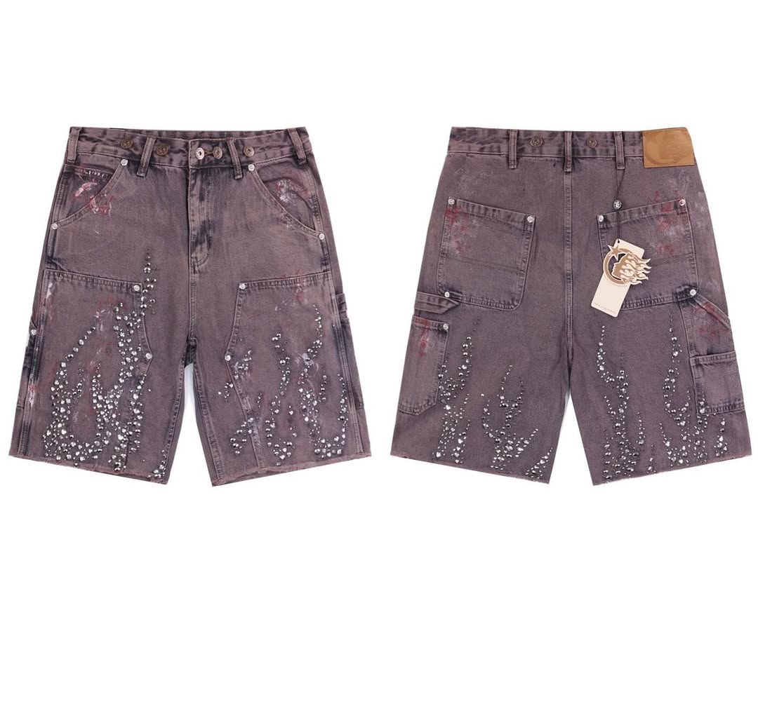Hellstar Fire Diamond Demin Jorts Washed Red