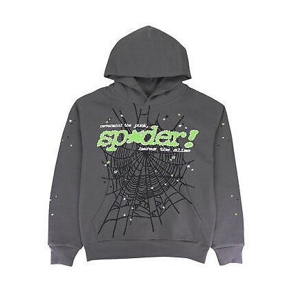 SP5DER STAR WEB GREY/GREEN HOODIE