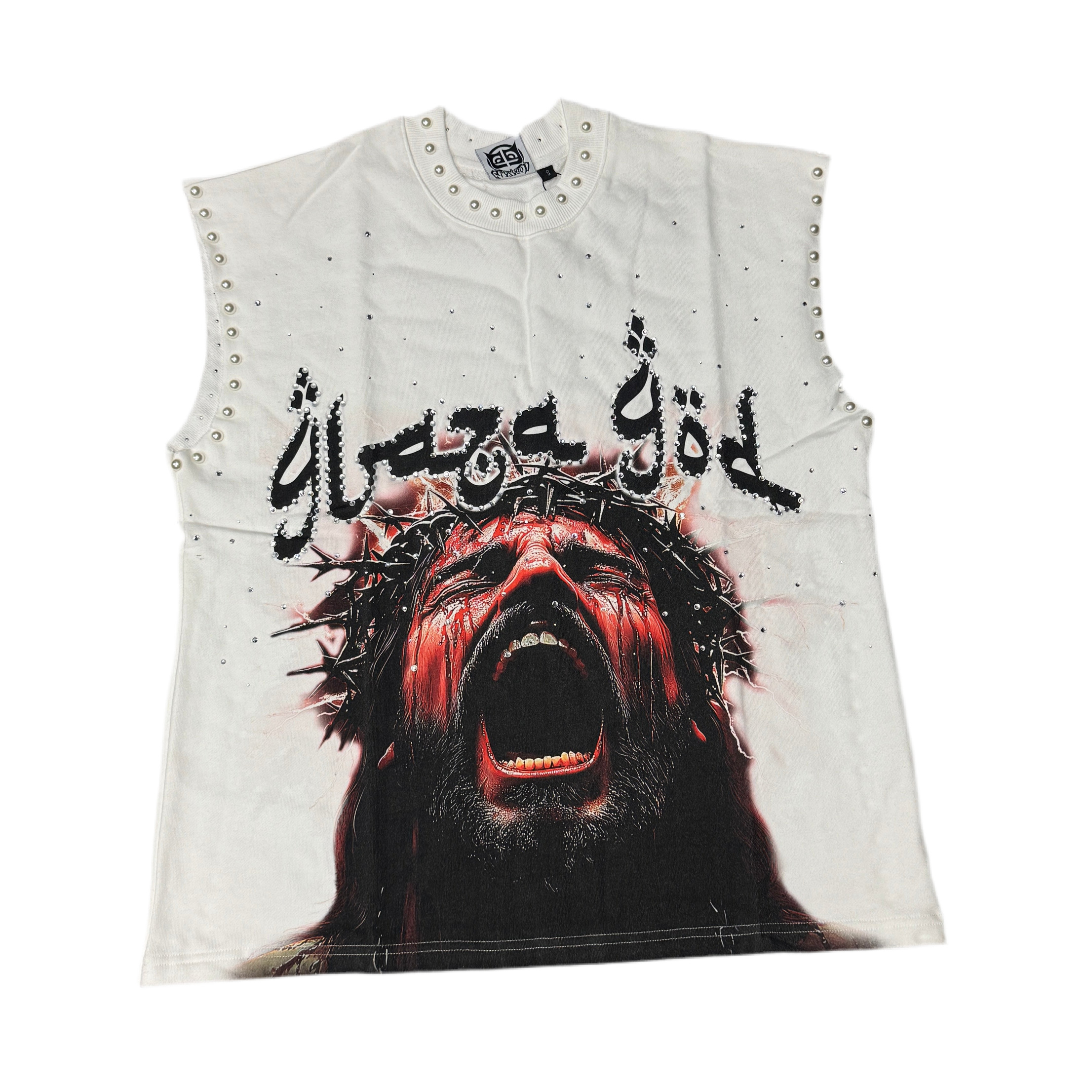 GLAZAGOD JESÚS WEPT Sleeveless (blanco)