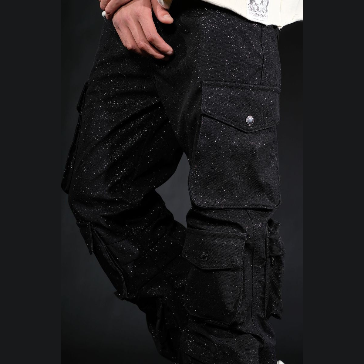 SHINY COATED MULTI CARGO RELAXED STRAIGHT JEANS