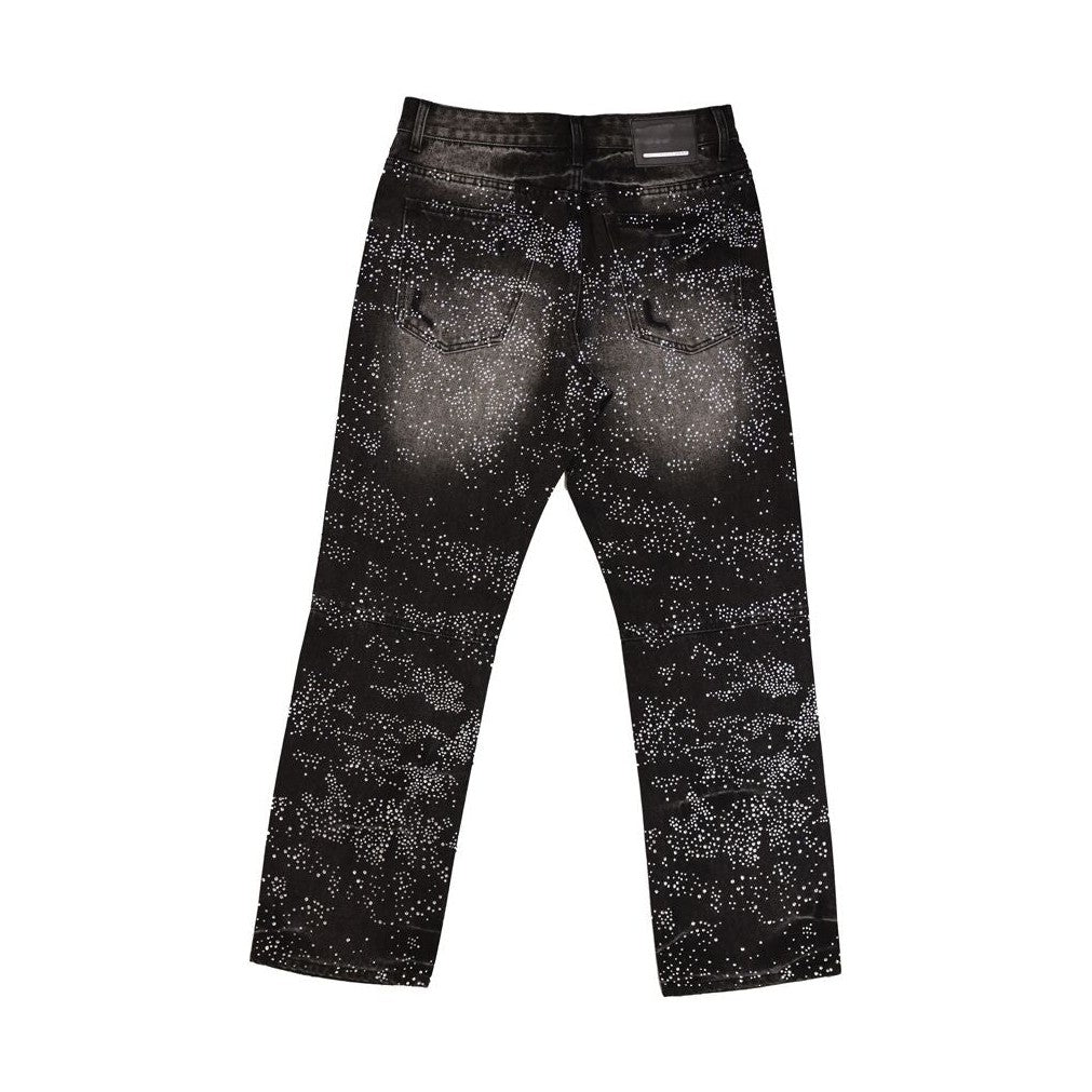 First Row ALLOVER RHINE STONE BLACK RIPPED PANTS