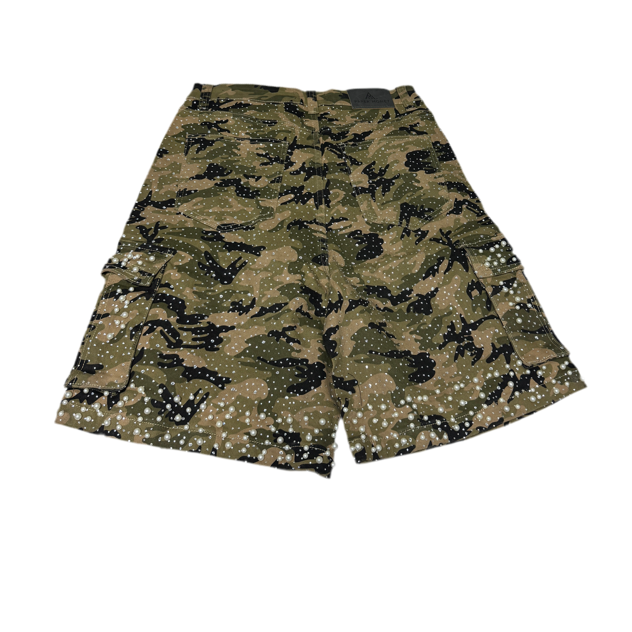 PAPER MONEY CRYSTALIZED PEARL SHORTS camo