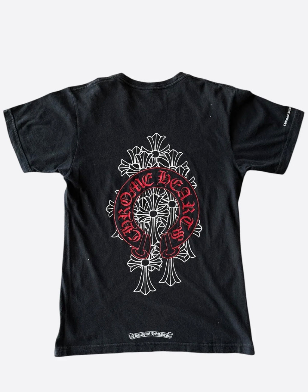 Chrome Hearts Black & Red Cemetery Horseshoe Logo | T-Shirt