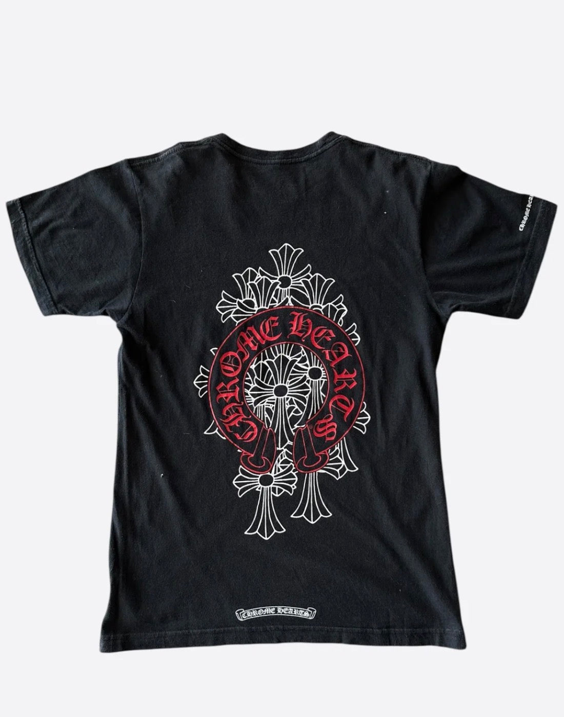 Chrome Hearts Black & Red Cemetery Horseshoe Logo | T-Shirt