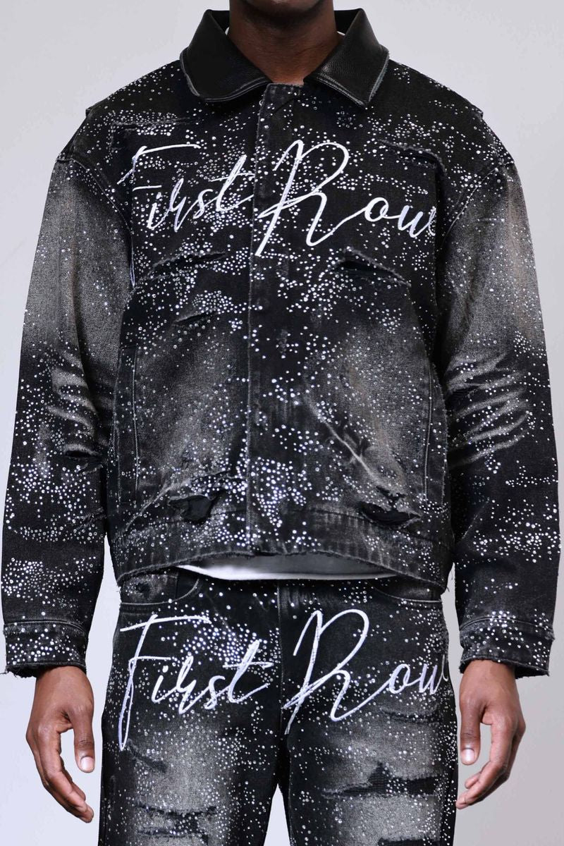 First Row ALLOVER RHINE STONE BLACK WORKWEAR JACKET
