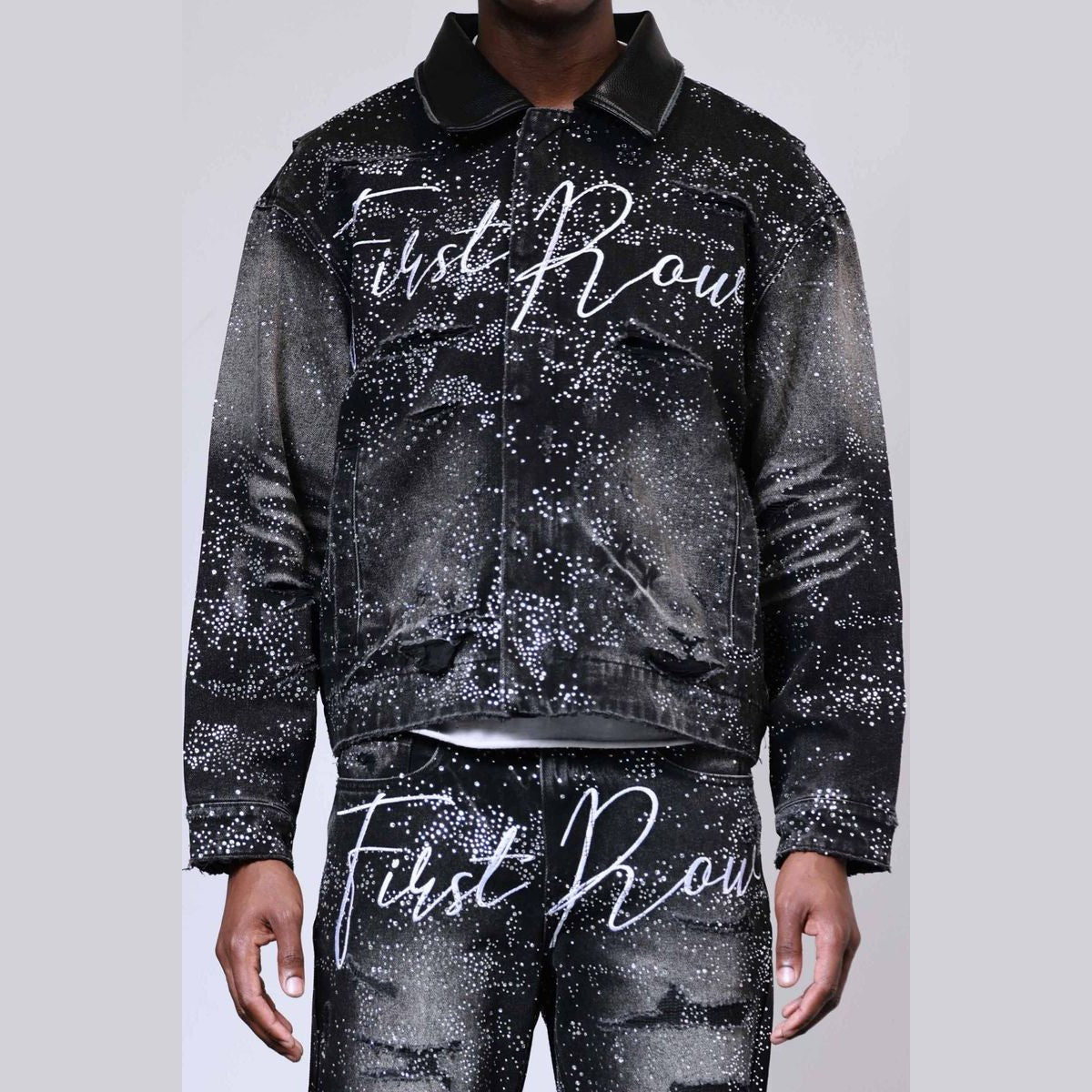 First Row ALLOVER RHINE STONE BLACK WORKWEAR JACKET
