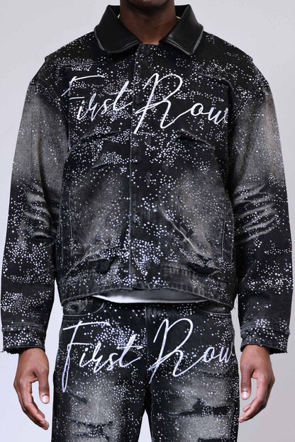 First Row ALLOVER RHINE STONE BLACK WORKWEAR JACKET