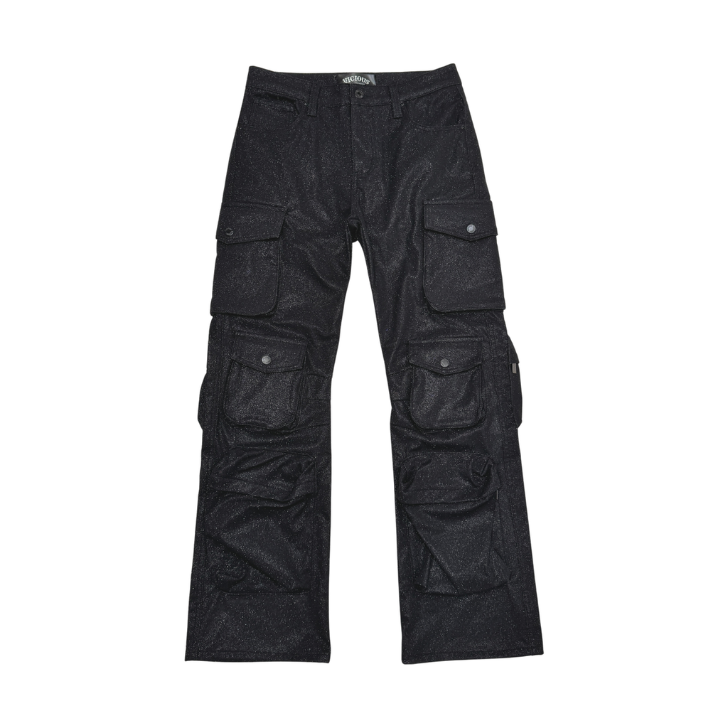 SHINY COATED MULTI CARGO RELAXED STRAIGHT JEANS