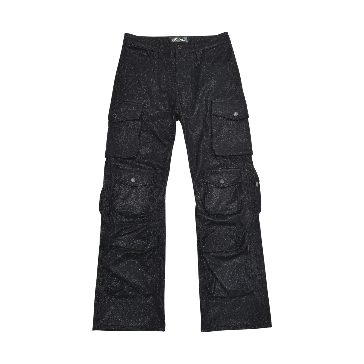 SHINY COATED MULTI CARGO RELAXED STRAIGHT JEANS