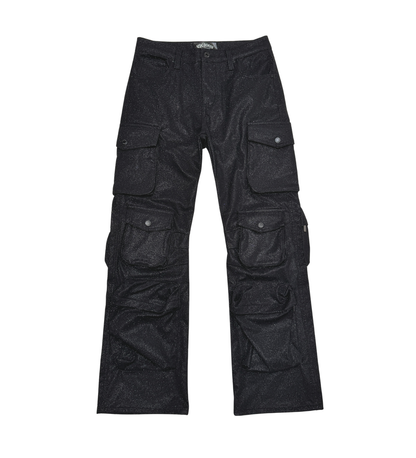 SHINY COATED MULTI CARGO RELAXED STRAIGHT JEANS