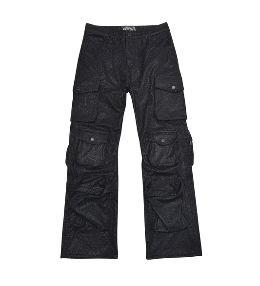 SHINY COATED MULTI CARGO RELAXED STRAIGHT JEANS