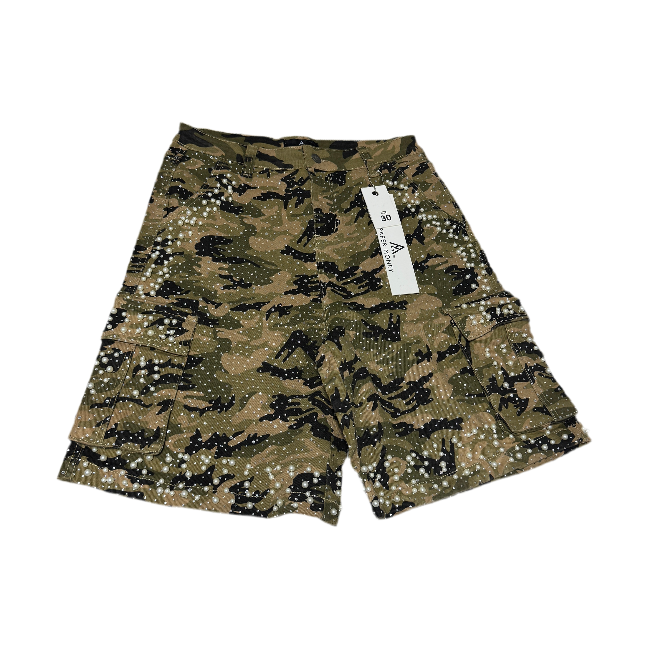 PAPER MONEY CRYSTALIZED PEARL SHORTS camo