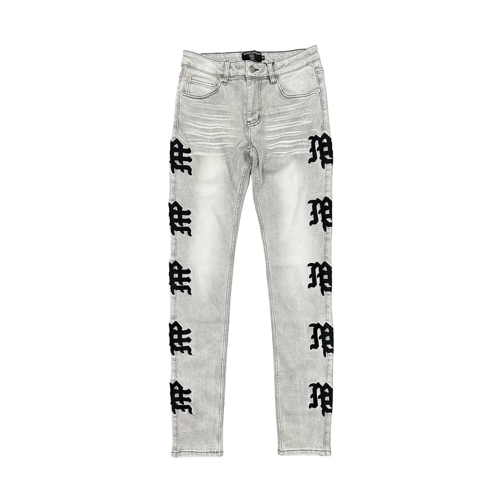 MIXED EMOTION Monogram Denim Grey Wash