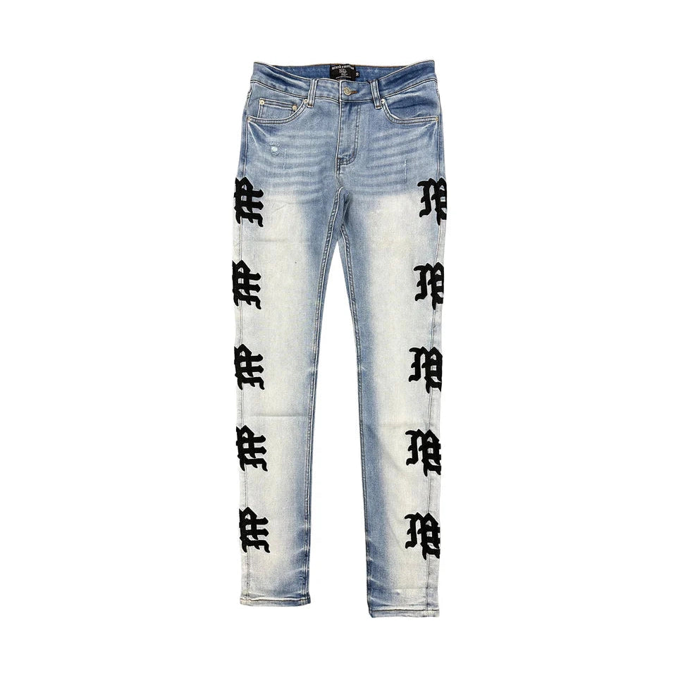 MIXED EMOTION Monogram Denim Light Blue Wash