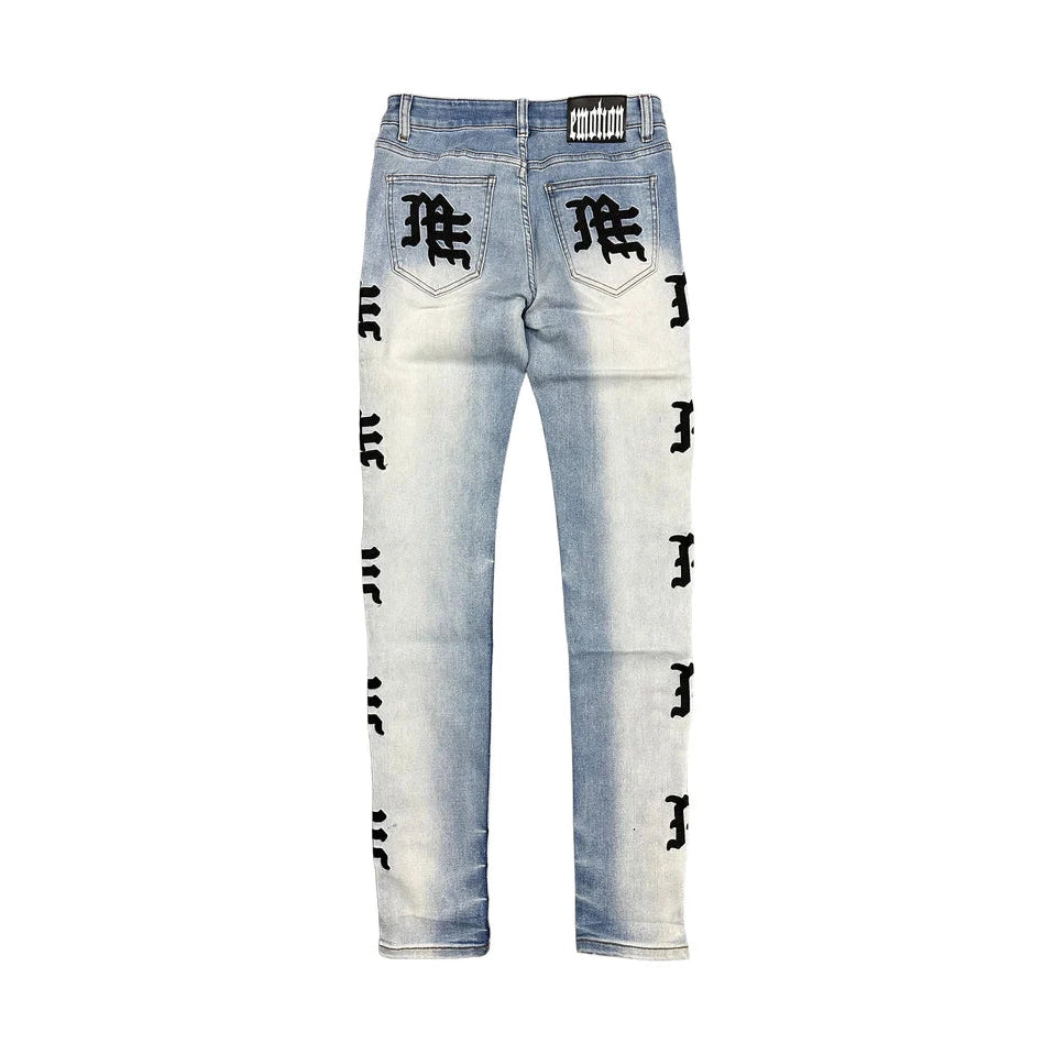 MIXED EMOTION Monogram Denim Light Blue Wash
