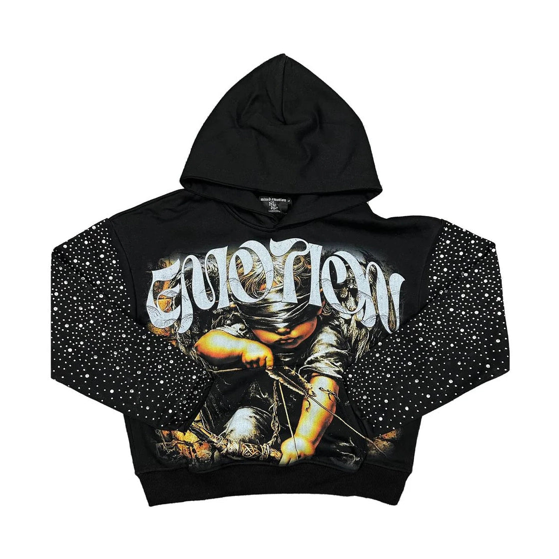 MIXED EMOTIONS - ARCHER RHINESTONE BLACK HOODIE