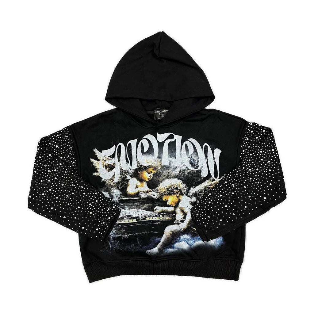 MIXED EMOTIONS - FALLEN ANGELS RHINESTONE BLACK HOODIE