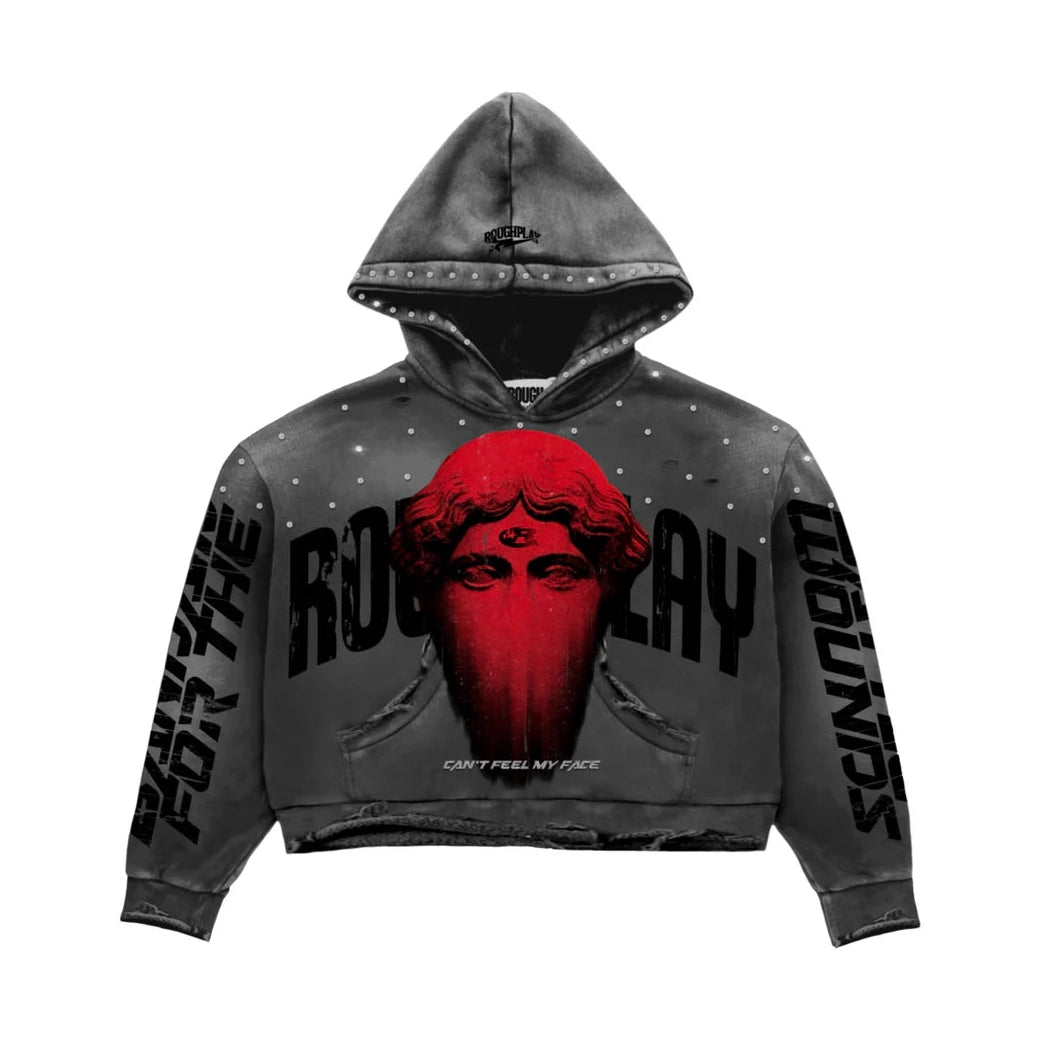 Rough Play Can’t Feel My Face Hoodie - Grey