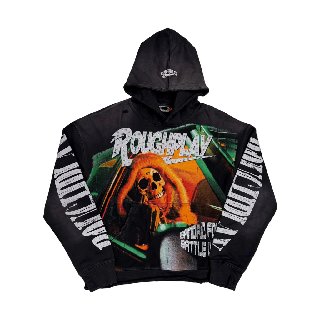 Rough Play Skull In Car Hoodie - Grey