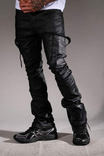 STACKED WAXED BLACK COATED DENIM - VC791