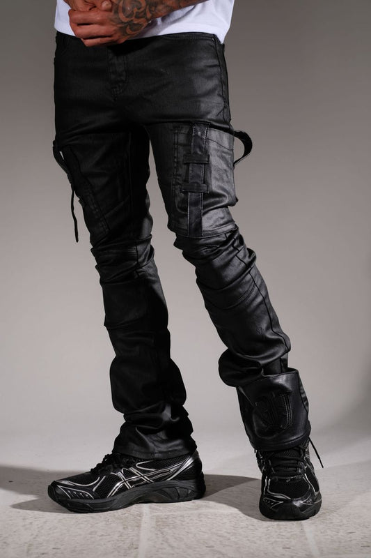 STACKED WAXED BLACK COATED DENIM - VC791