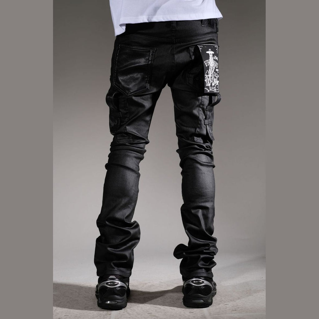 STACKED WAXED BLACK COATED DENIM - VC791