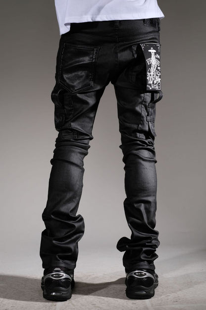 STACKED WAXED BLACK COATED DENIM - VC791