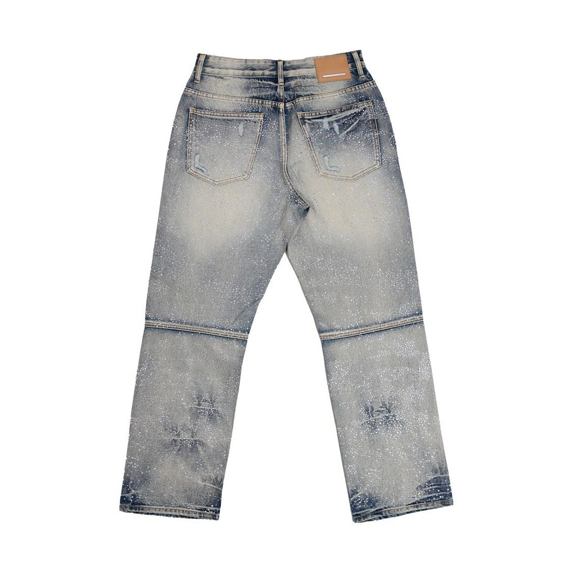First Row ALLOVER RHINE STONE BLUE RIPPED PANTS