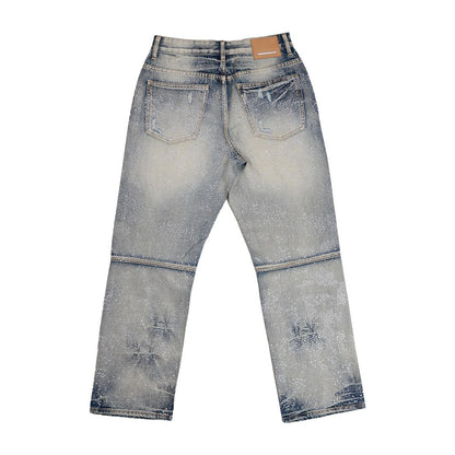 First Row ALLOVER RHINE STONE BLUE RIPPED PANTS