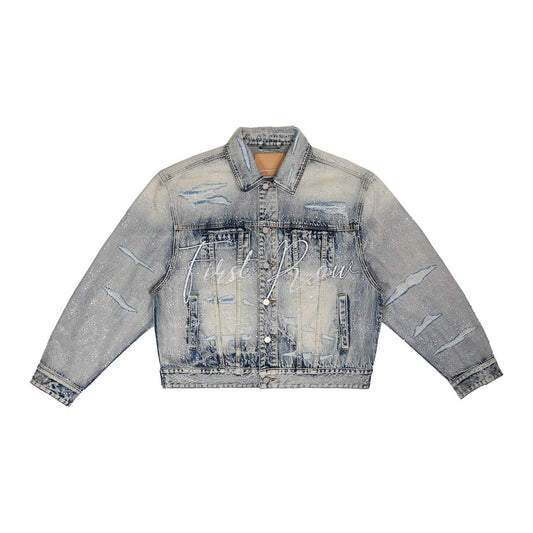First Row ALLOVER RHINE STONE DENIM TRUCKER JACKET
