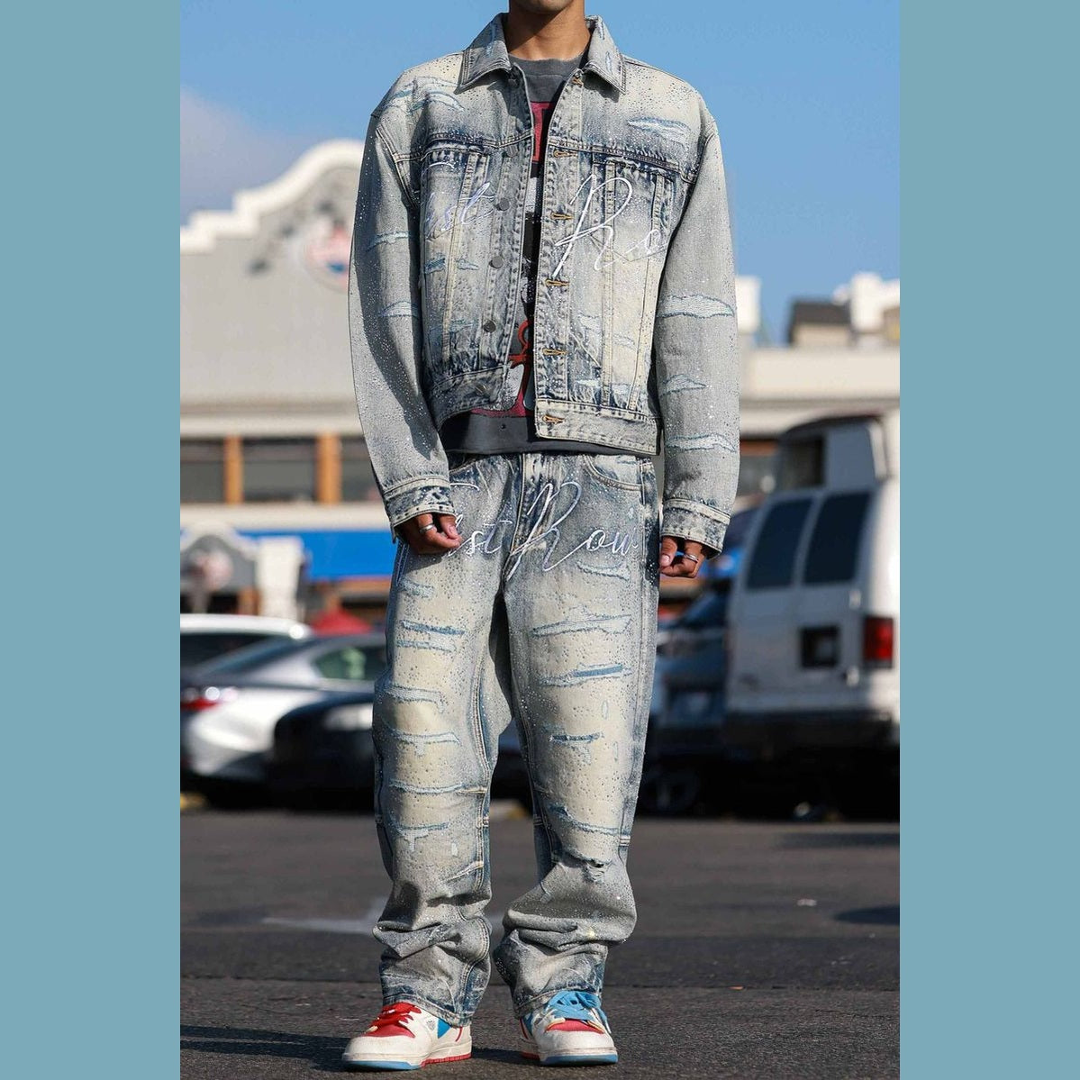 First Row ALLOVER RHINE STONE DENIM TRUCKER JACKET