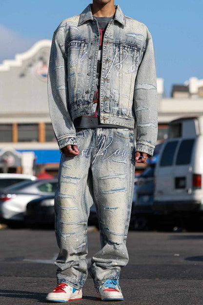 First Row ALLOVER RHINE STONE DENIM TRUCKER JACKET