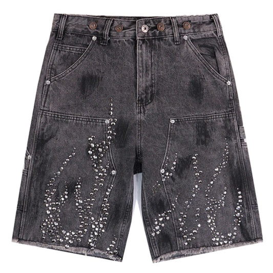 Hellstar Fire Diamond Demin Jorts Washed Black