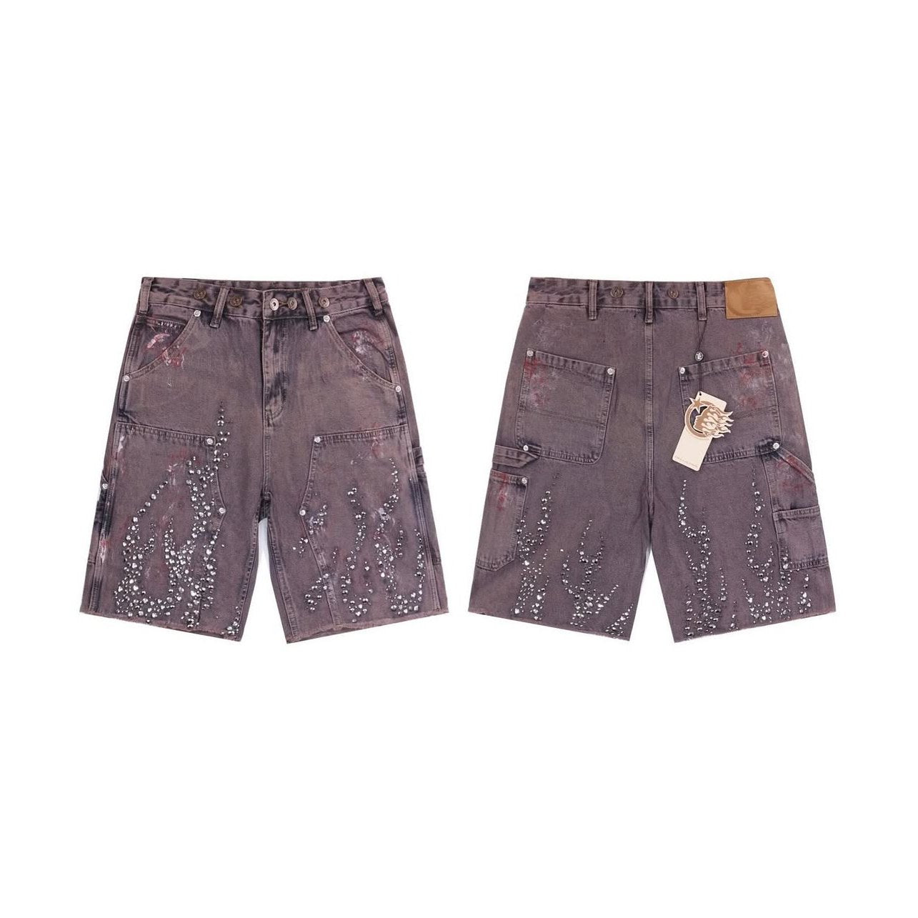 Hellstar Fire Diamond Demin Jorts Washed Red