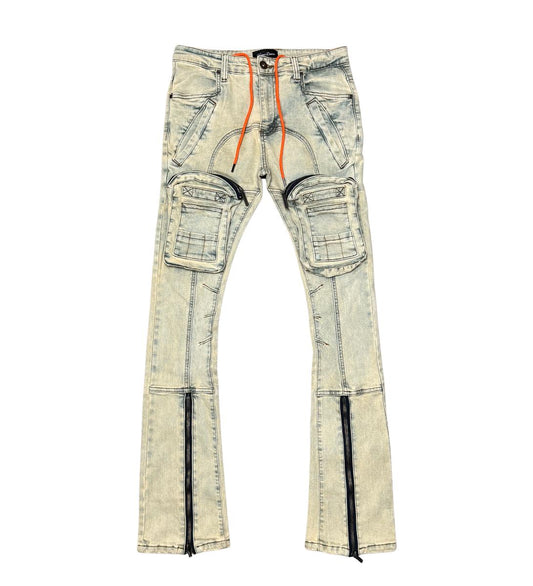 FRONT ZIP 3D CARGO DENIM PANTS / FLARED FIT (VC423 VINTAGE INDIGO)