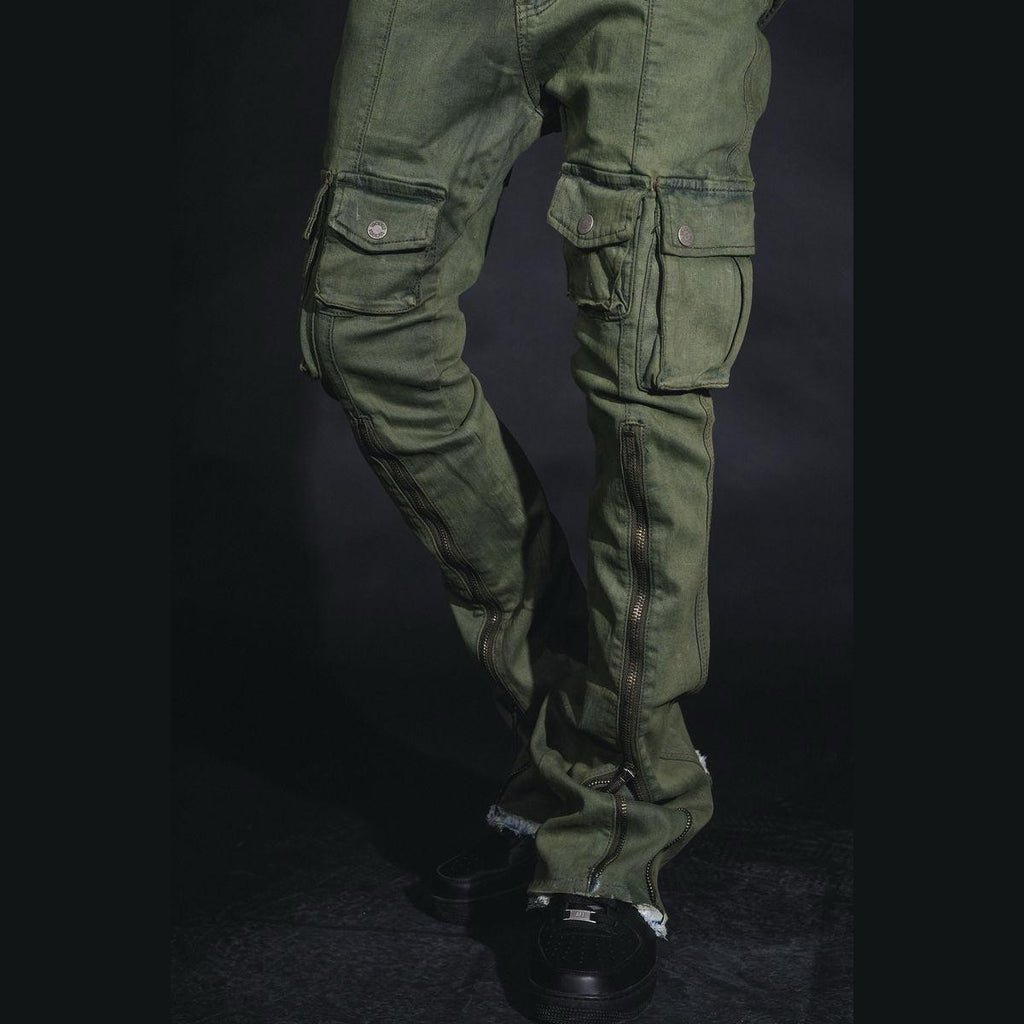 MULTI FRONT CARGO FLARE FIT DENIM