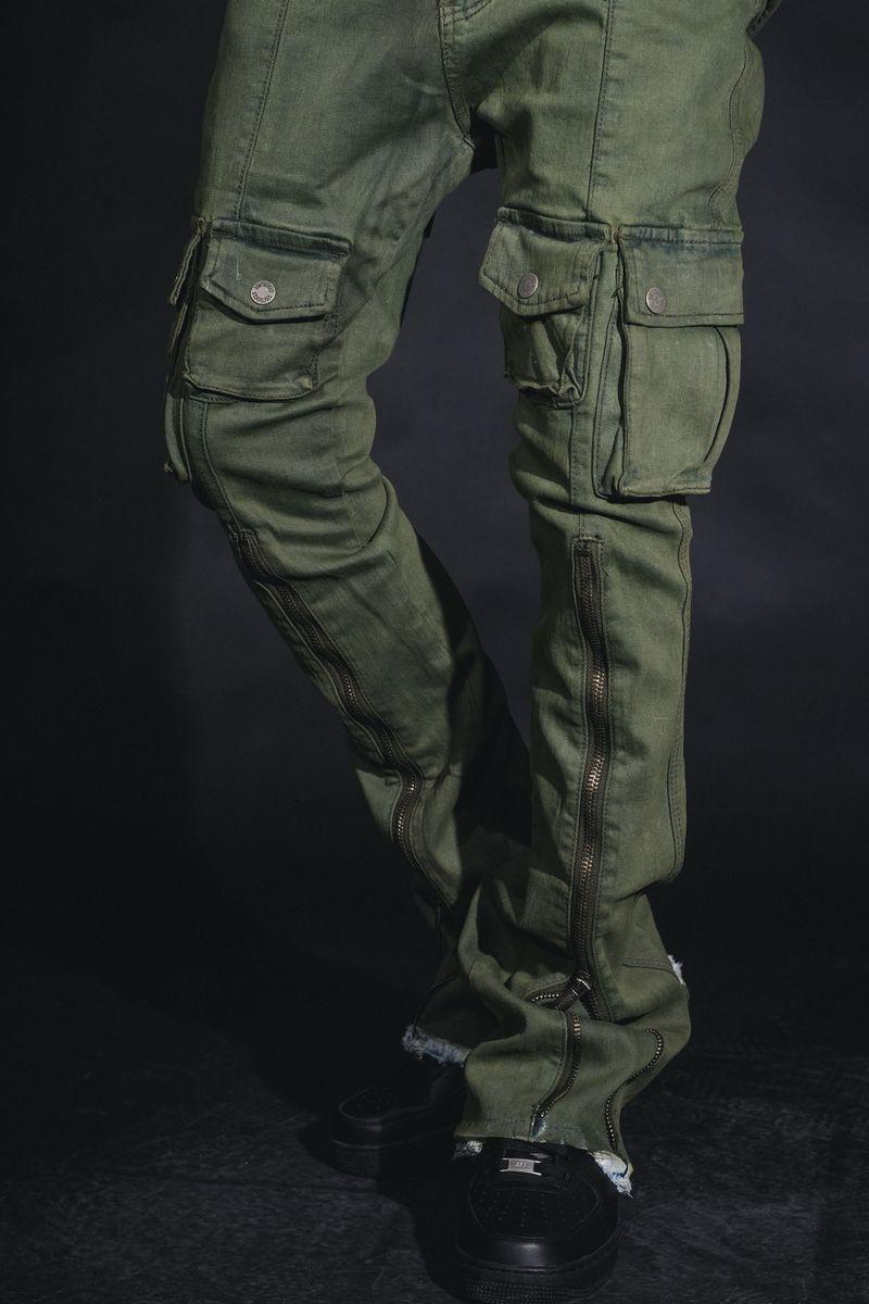 MULTI FRONT CARGO FLARE FIT DENIM