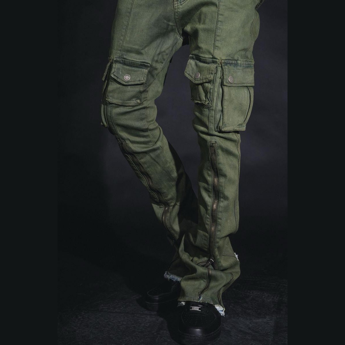 MULTI FRONT CARGO FLARE FIT DENIM