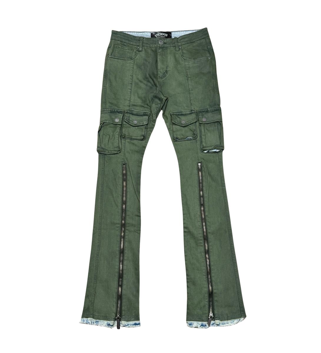 MULTI FRONT CARGO FLARE FIT DENIM