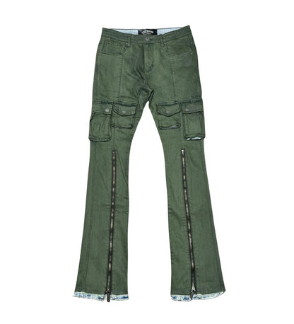 MULTI FRONT CARGO FLARE FIT DENIM