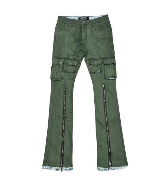 MULTI FRONT CARGO FLARE FIT DENIM